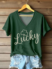Women's St. Patrick's Day Pearl Shamrock Print Casual T-Shirt
