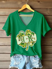 Women's St. Patrick's Day Pearl Shamrock Print Casual T-Shirt