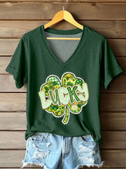 Women's St. Patrick's Day Pearl Shamrock Print Casual T-Shirt