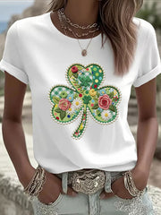 Women's St. Patrick's Day Pearl Shamrock Print Casual T-Shirt