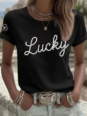 Women's St. Patrick's Day Pearl Shamrock Print Casual T-Shirt