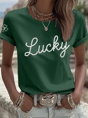 Women's St. Patrick's Day Pearl Shamrock Print Casual T-Shirt