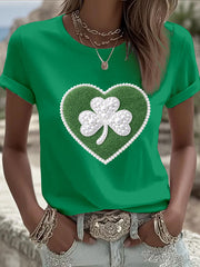 Women's St. Patrick's Day Pearl Shamrock Print Casual T-Shirt