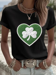 Women's St. Patrick's Day Pearl Shamrock Print Casual T-Shirt