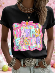 Women's Happy Easter Print Casual Tee