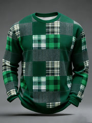 Men's St. Patrick's Day Tartan Patchwork Printed Sweatshirt