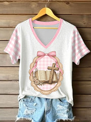 Women's Vintage Thrifted Christian Easter V-neck T-shirt