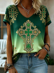 Women's St. Patrick's Day Printed V-neck T-shirt