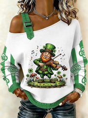 Women's Vintage St. Patrick's Day Print Casual Off-Shoulder Sweatshirt