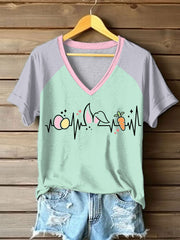 Women's Bunny Easter V-neck off-shoulder short-sleeved T-shirt
