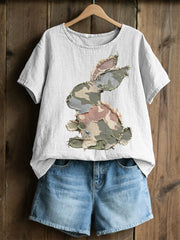 Women's Rabbit Patchwork Art Print Casual Top