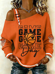 Women's Basketball Gameday Print March Madness Basketball Lovers Casual Off-Shoulder Sweatshirt