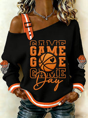 Women's Basketball Gameday Print March Madness Basketball Lovers Casual Off-Shoulder Sweatshirt