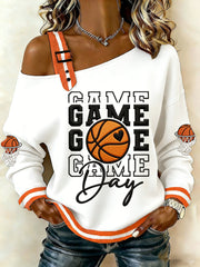 Women's Basketball Gameday Print March Madness Basketball Lovers Casual Off-Shoulder Sweatshirt