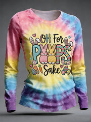 Women's Easter Oh For Peeps Sake Tie-Dye Print Casual Long-Sleeve T-Shirt