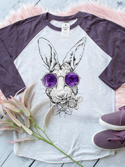 Women's Easter Bunny Animal Print Crew Neck Raglan Sleeve T-Shirt