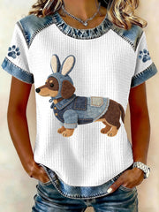 Women's Easter Dachshund Bunny Costume Waffle Tops