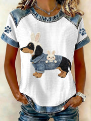 Women's Easter Dachshund Bunny Costume Waffle Tops