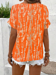 Women's Summer Casual V-Neck Short Sleeve Allover Print Shirt