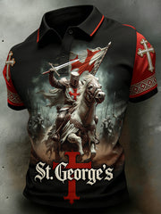 Men's St. George's Day Themed Printed Polo Shirt