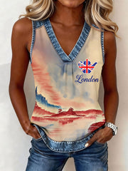 Women's British Flag London V-Neck Tops
