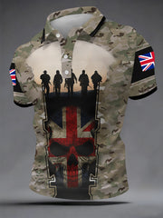 Men's British Veteran Silhouette Camouflage Print Casual Polo