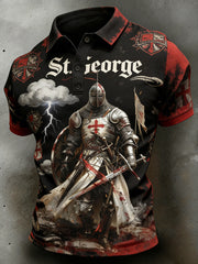 Men's St. George's Day Themed Printed Polo Shirt