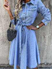 Women's Casual Elegant Long-Sleeve Denim Dress