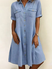 Women's Casual Elegant Mid-Length Denim Style Shirt Dress