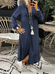 Women's Casual Elegant Long Denim Shirt Dress