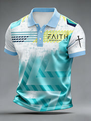 Retro Faith-Themed Art Print Casual Polo Shirt