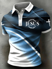 Retro-Style Cross Gradient Texture Casual Polo Shirt