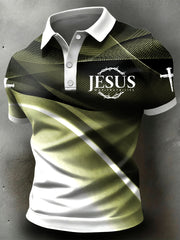 Retro-Style Cross Gradient Texture Casual Polo Shirt