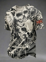 Men's Gothic Skull UK Flag Printed T-shirt