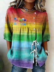 Women's Autism Awareness Print Linen Shirt