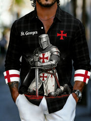 Men's Retro St George's Day Casual Long-Sleeve Shirt