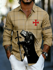 Men's Retro St George's Day Casual Long-Sleeve Shirt