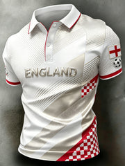 Men's England Football Match Support Art Print Fan Polo Shirt