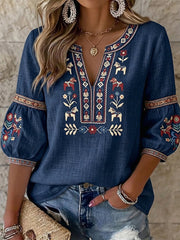 Women's Vintage-Style Swedish Midsummer Floral V-Neck Top