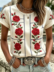 Women's Floral Print short-sleeved T-shirt