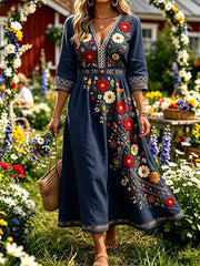 Retro Midsummer Festival Art Print Casual Dress