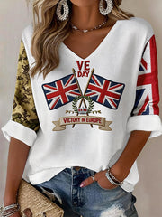 Women's European Victory Day Printed Waffle T-shirt