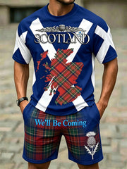 Men's Scottish Football Match Cheer Art Print Short-Sleeve Suit