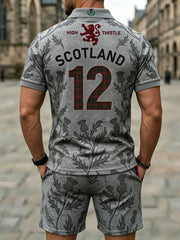 Retro UK Scotland Football Lover 2026 Print Casual Polo & Shorts Set