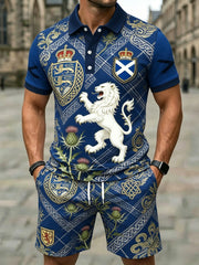Retro UK Scotland Football Lover 2026 Print Casual Polo & Shorts Set