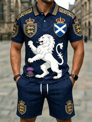 Men's Retro UK Scotland Football Lover 2026 Print Casual Polo & Shorts Set