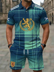 Men's Retro UK Scotland Football Lover 2026 Print Casual Polo & Shorts Set