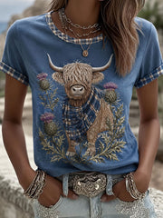 Women's Highland Denim Plaid Print T-shirt
