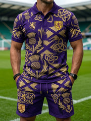 Men's Retro UK Scotland Football Lover 2026 Print Casual Polo & Shorts Set