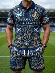 Men's Retro UK Scotland Football Lover 2026 Print Casual Polo & Shorts Set